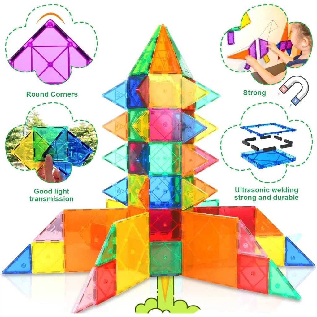 NIKO Magnetic Tiles Building Blocks Toys Colourful STEM 3D Magnetic Window Tiles Educational Toys