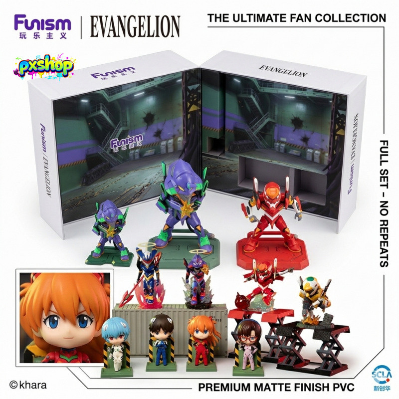 [ลิขสิทธิ์แท้] Funism Evangelion ยกเซต 6 แบบ ฟิกเกอร์เอวานเกเลียน Q-Edition กล่องสุ่ม Asuka/Unit-01 