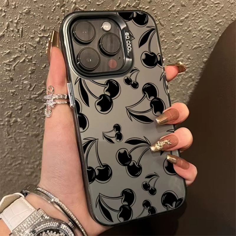 น่ารักสีดําเชอร์รี่รูปแบบ Matte เลเซอร์สําหรับ Redmi 13 13C 12C 12 10C 10A 10 Prime 10A 9A 9T 9C K60