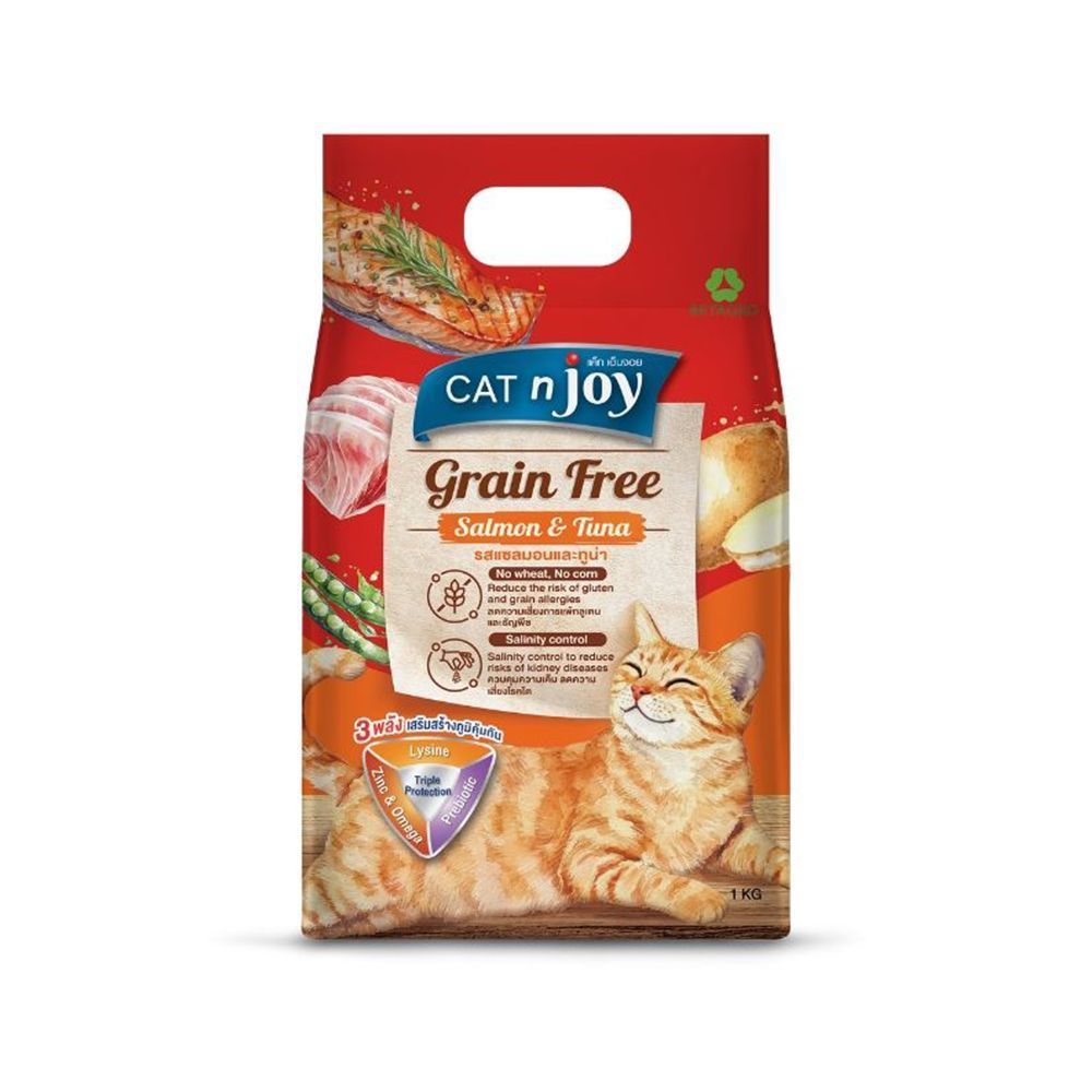 แค็ทเอ็นจอย เกรนฟรีแมวโต แซลมอนทูน่า 1 กก. CNJ GRAIN FREE ADULT CAT SALMON TUNA 1 KG.