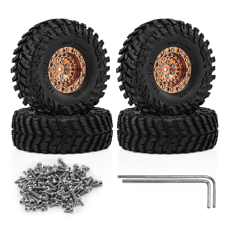 4 ชิ้น 72*28 มิลลิเมตร 1.3 นิ้วสําหรับ 1/18 1/24 TRX4M Ascent-18 Axial SCX24 FCX24 AX24 FMS RC Crawler รถอะไหล่อัพเกรดโลหะ Beadlock ล้อยาง