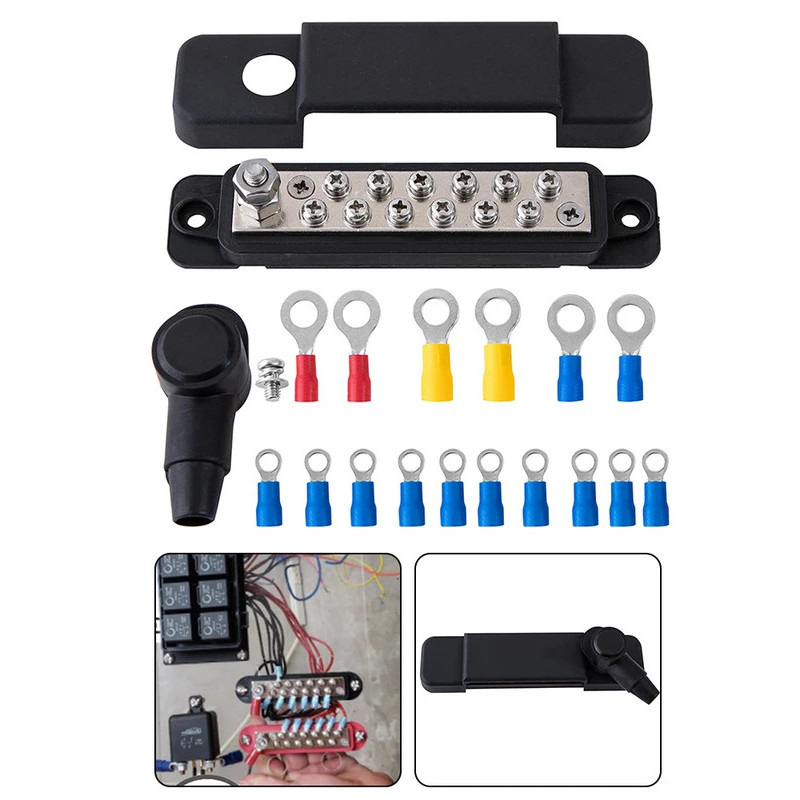 12 จุดแบตเตอรี่ Power Distribution Block Bus Bar Positive Negative 48V 180A Power Distribution Block