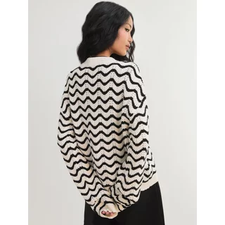 [Pomelo] เสื้อคาร์ดิแกนถักลายติดกระดุม / Wave Knit Button Cardigan