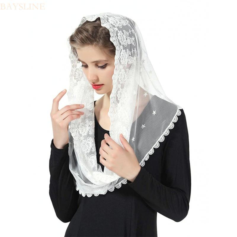 ผ้าพันคอ Muslim Infinity ลายดอกไม้ สำหรับงานแต่งเจ้าสาว Chapel Style Mantilla