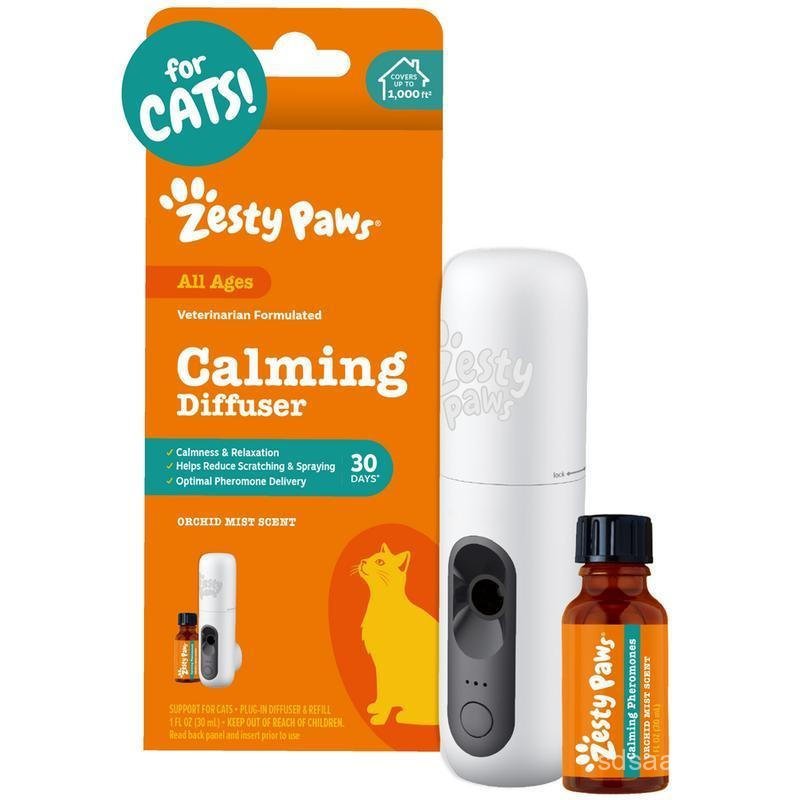 Zesty Paws Cat Calming Diffuser Starter Kit - 30 วัน Supply กลิ่น Orchid Mist สําหรับความเครียดบรรเท