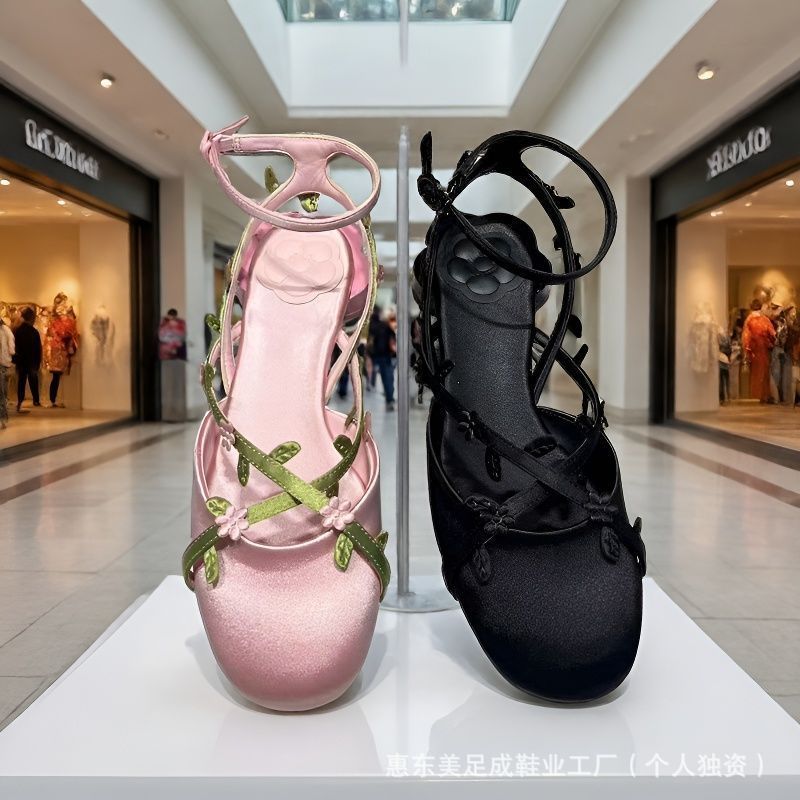 2สีขนาดใหญ่34-43เป่าโถวรองเท้าแตะผู้หญิงส้นหนาโบว์ข้ามหัวเข็มขัดสายรัดแมรี่เจนหวานสไตล์นางฟ้าฤดูร้อนออกเดทพร็อพ 49LT