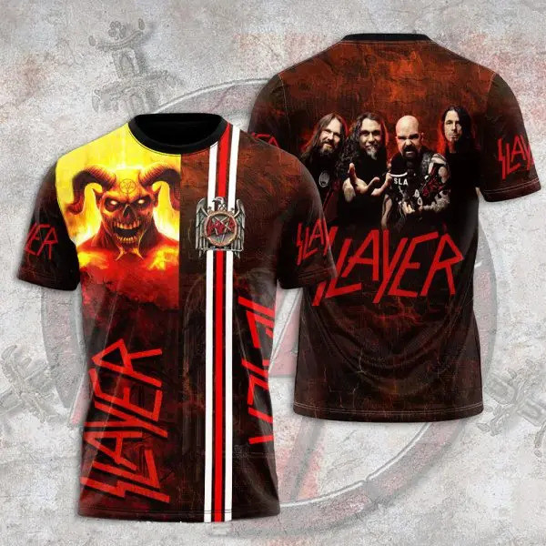 เสื้อยืดพิมพ์ลาย Rock Slayer 3D สไตล์ Hip Hop และ Y2K แขนสั้น O-Neck ไซส์ใหญ่ เหมาะสำหรับ.streetwear