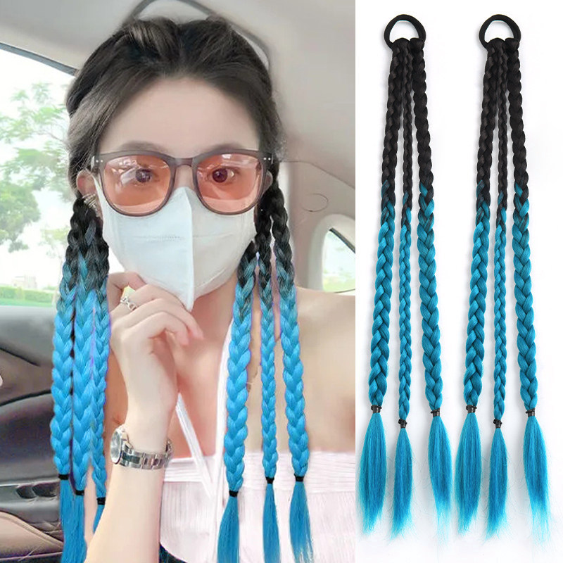 เปียผมปลอม ผมเปียปลอม สีสันวิกผม Braids Highlighting Twist Braids คู่หางม้า y2k สาวร้อนมวย Braids ถั