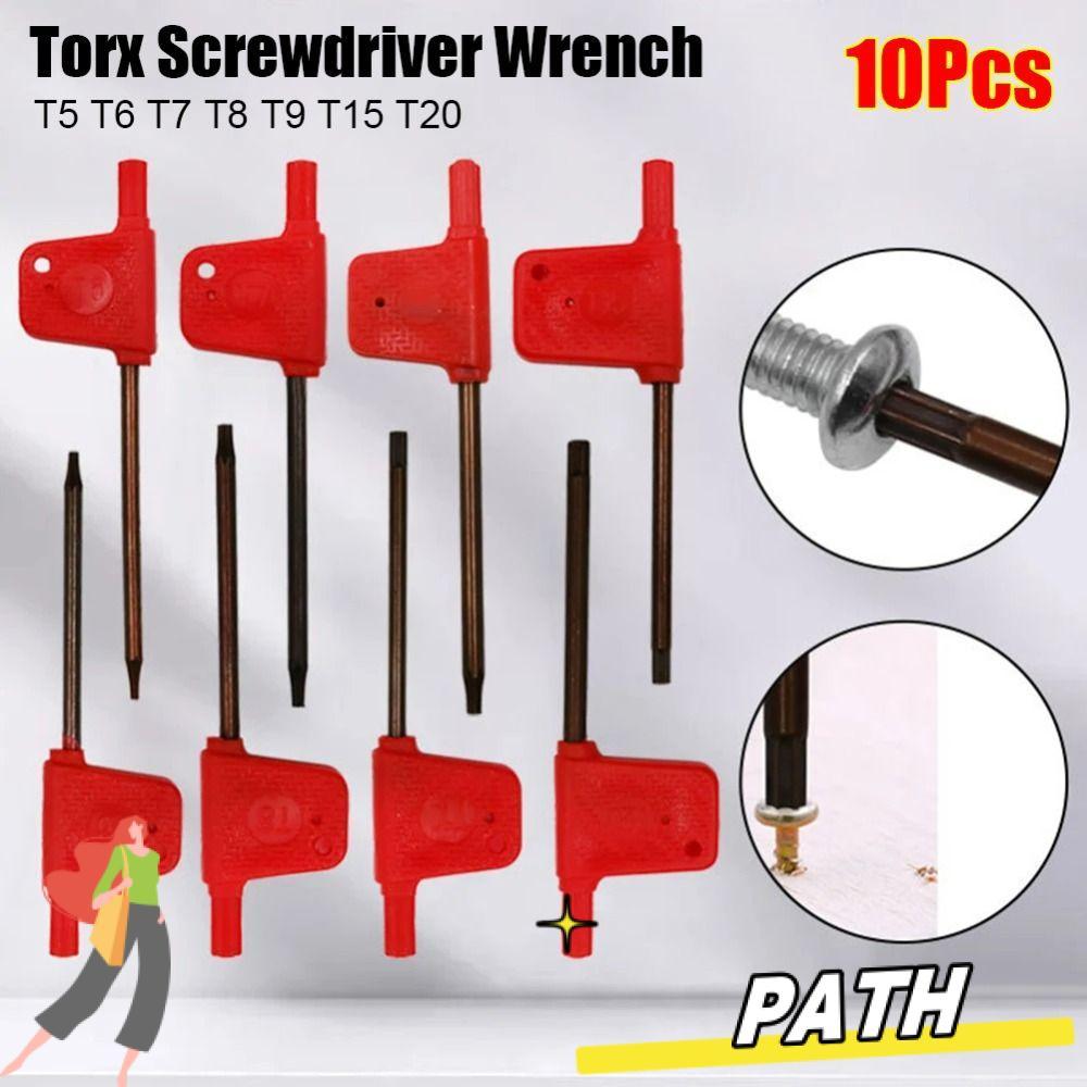 PATH 10 ชิ้น Torx สกรู Spanner, Red Flag ประเภทพลัมรูป Torx ไขควงประแจ, T5 T6 T7 T8 T9 T15 T20 เครื่