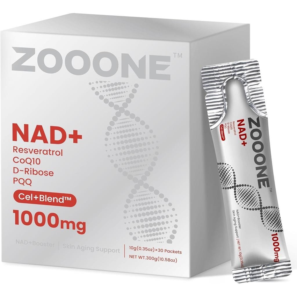 Zooone NAD+ 1000mg Liquid Packets - Premium Nicotinamide Riboside & Resveratrol for Cellular Energy,