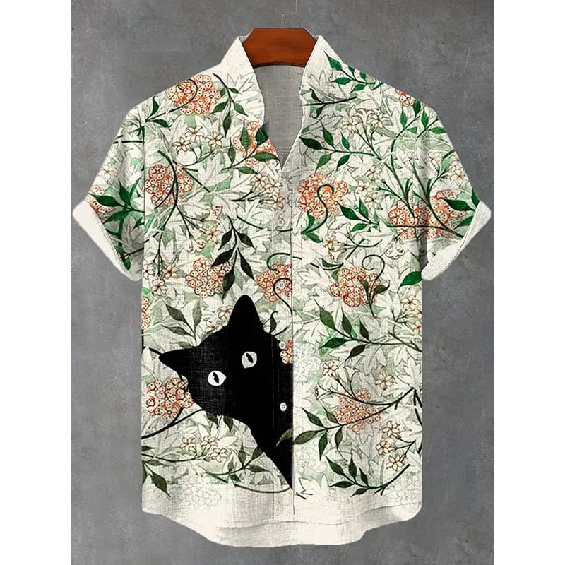เสื้อเชิ้ตแขนสั้นผู้ชาย แบบคลาสสิก สีเขียวป่า พิมพ์ลายใหม่ ใส่สบาย