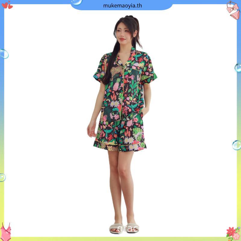 ชุดนอน Muslin Pajamas Silk Satin รุ่น Leopard Garden (W2203 V2203) | ชุดนอนชุดเที่ยว,ชุดนอนผู้หญิง