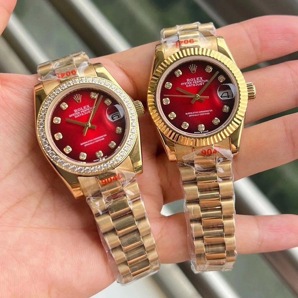 R0lex ป้ายเดิม 1: 1 Mechanical Gradient สีแดงติดตั้งอัตโนมัติการเคลื่อนไหว Log 31 มม.สีแดง Dial นาฬิ