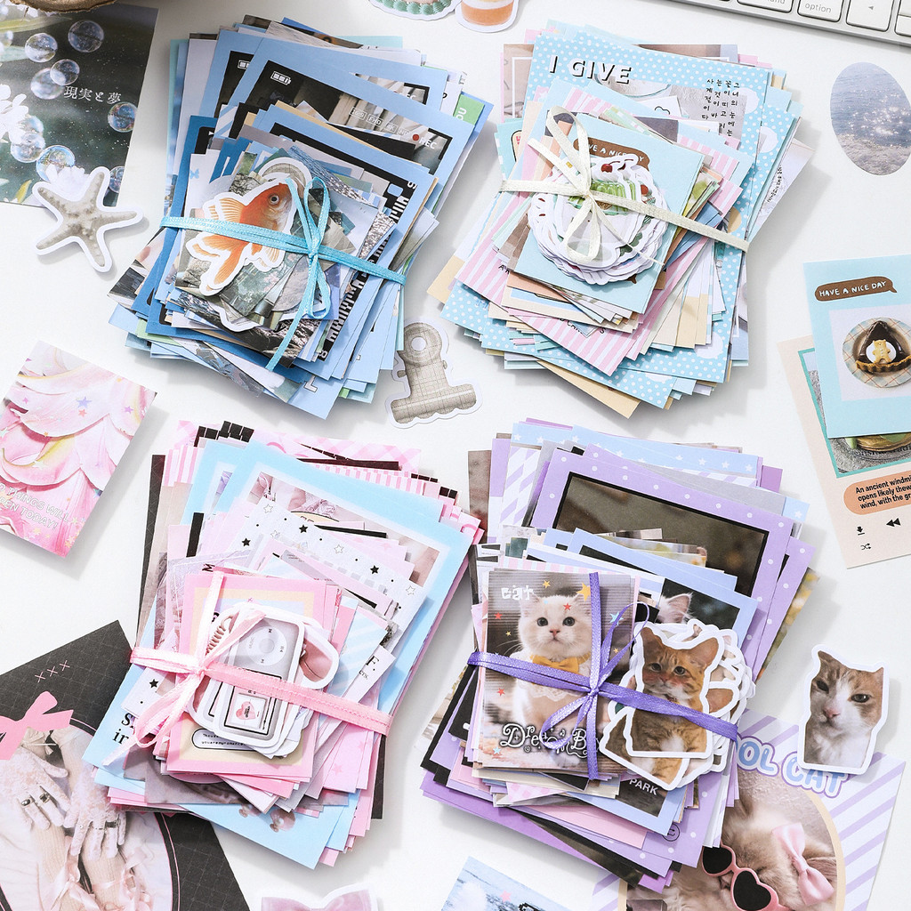 ไดลี่|100ชิ้น/หนังสือหลายสไตล์ที่มีสีสันวัสดุกระดาษคอลเลกชันสไตล์ญี่ปุ่นเกาหลีคู่มือฐานตกแต่งกระดาษนักเรียนคู่มือภาพตัดปะฐานพื้นหลังกระดา