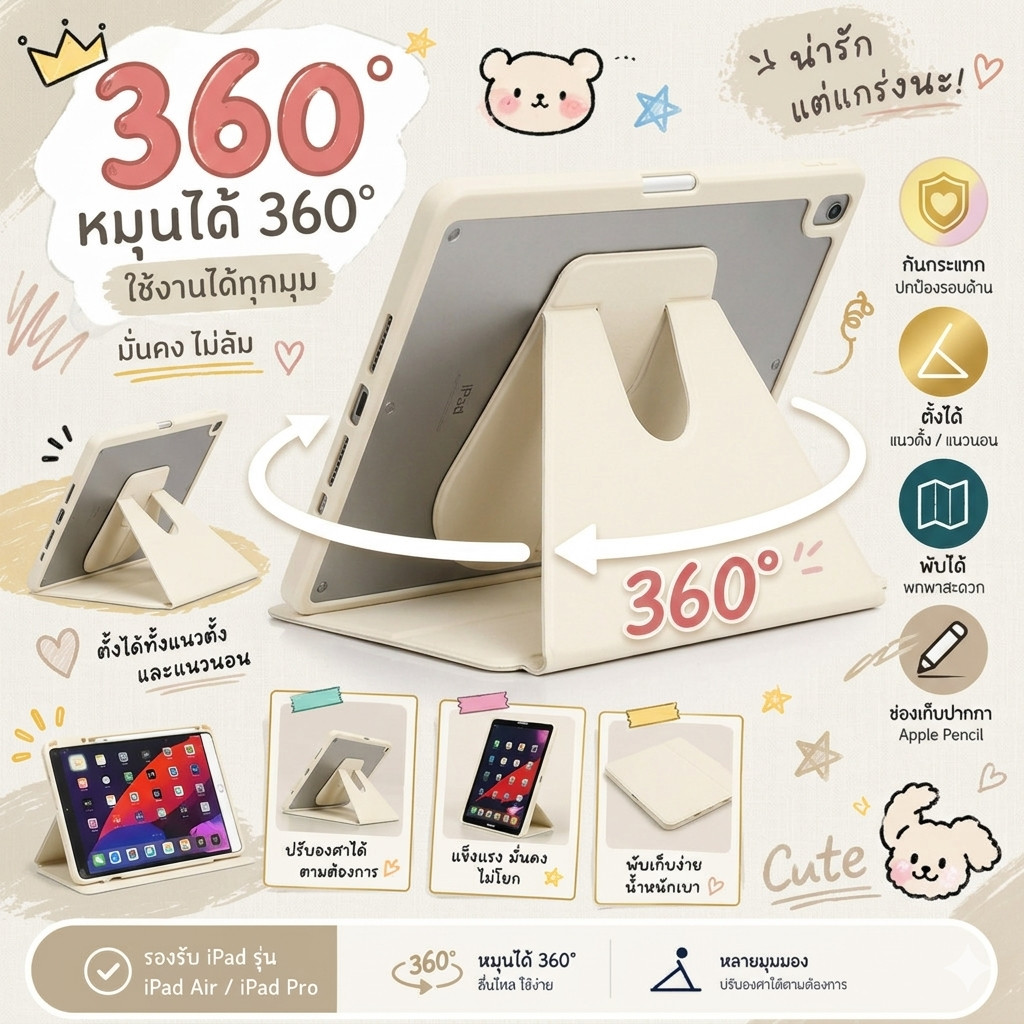 เคสไอแพด หมุน360° มีช่องใส่ปากกา iPad 10.2 Gen7/8/9 Air4/5 10.9 Pro11 2018-2021 Air3 Pro10.5 เคสกันกระแทก
