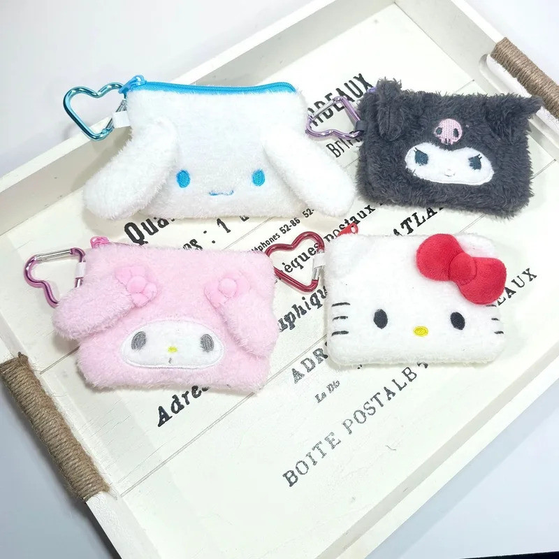 อะนิเมะ Sanrio Hello Kitty &amp; Kuromi Plush กระเป๋าใส่เหรียญและเครื่องสำอาง พกพาง่าย ออกแบบน่ารัก เป็นของขวัญที่ดี
