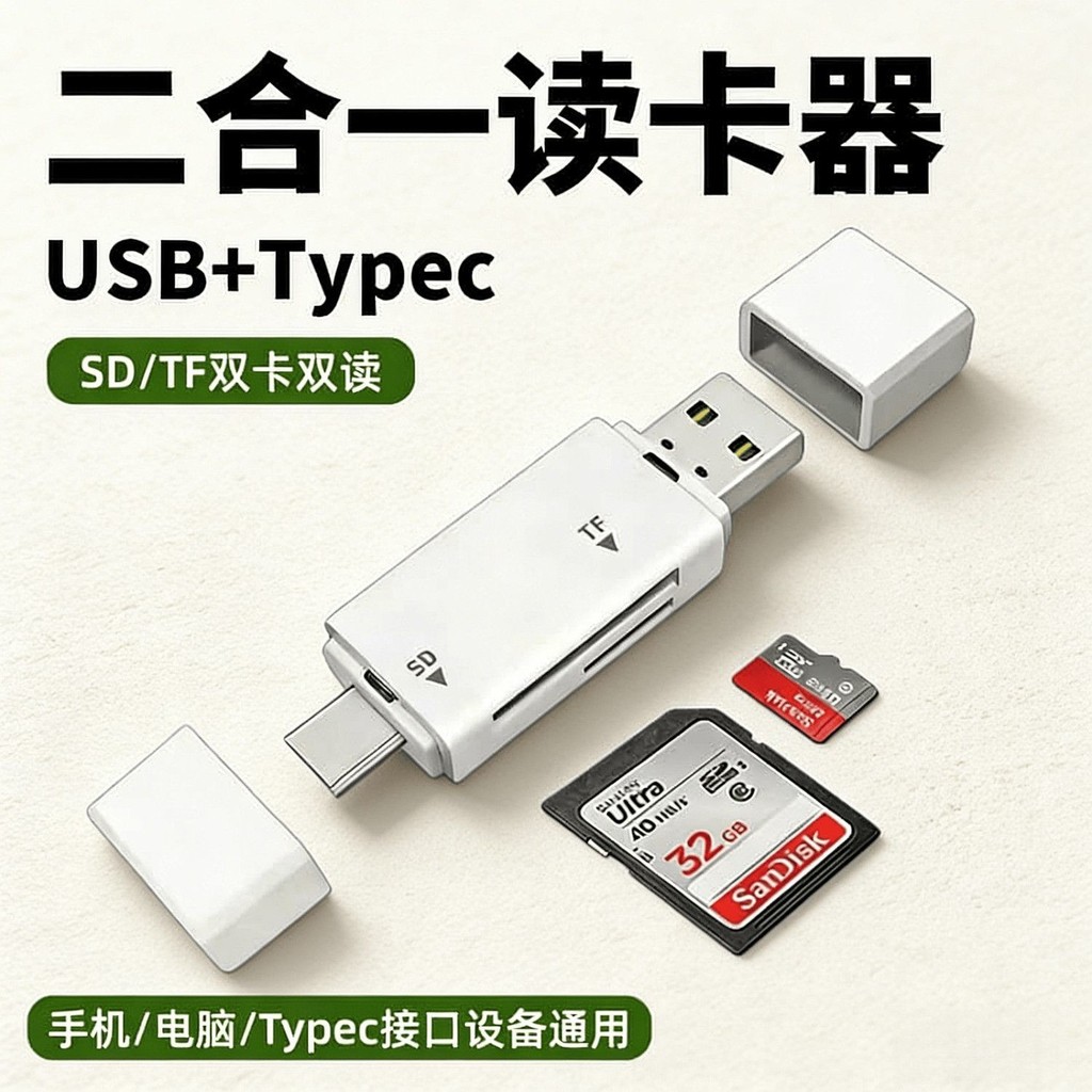 USB Dual-Head Typec Card Reader OTG Multi-Function Four-In-One Card Reader SD Card Camera TF Memory 