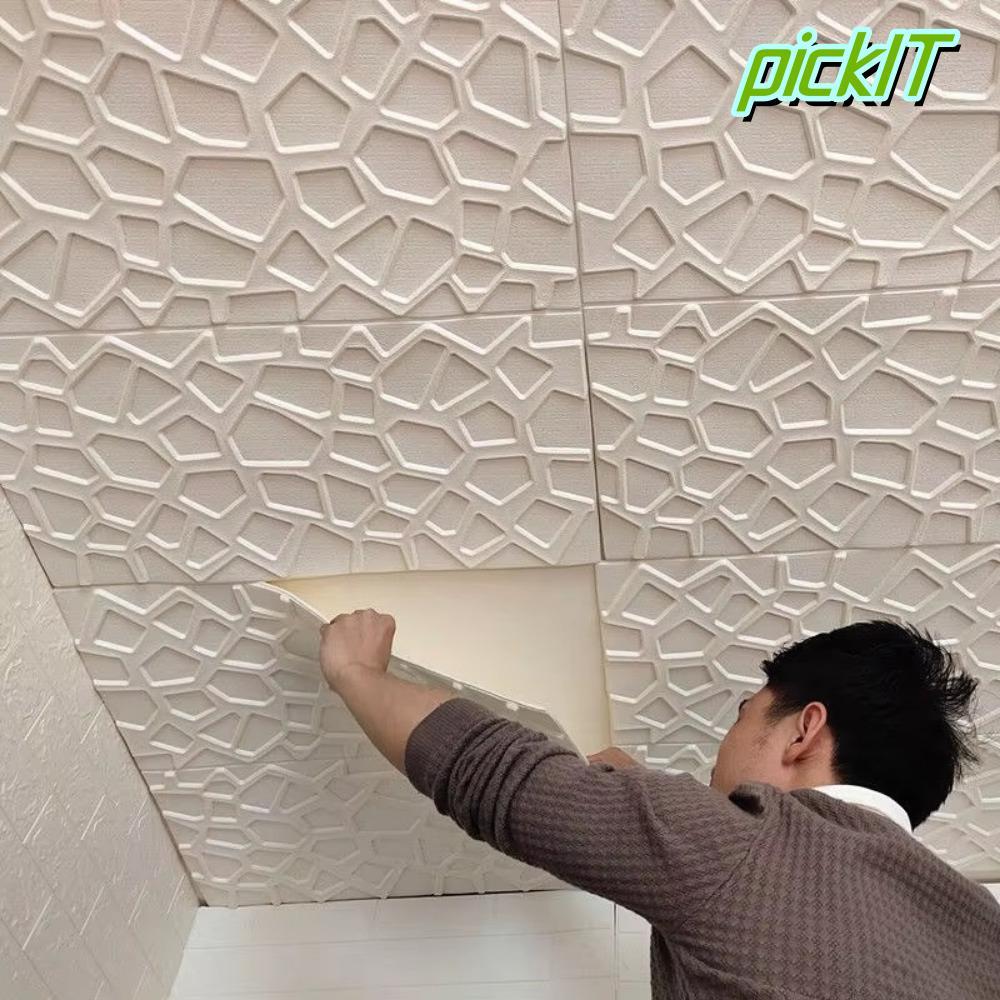 วอลล์เปเปอร์โฟม 3D กาวในตัว กันน้ำ ขนาด 35x35 ซม. ตกแต่งห้องนอน ป้องกันการชน ติดผนังเอง