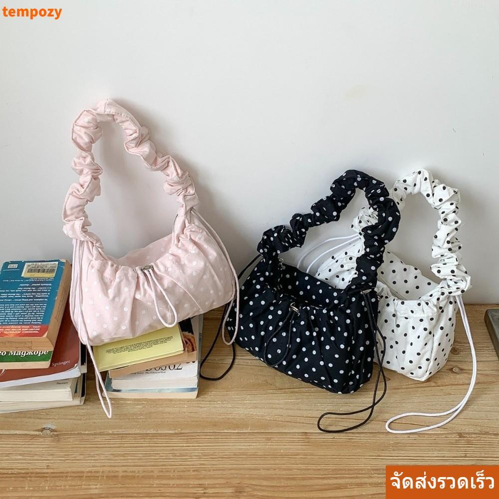 กระเป๋าสะพายไหล่ TEMPOZY ดีไซน์.Drawstring ทำจากไนลอนน้ำหนักเบาทrès มีซิปลายจุดและมีความจุมาก