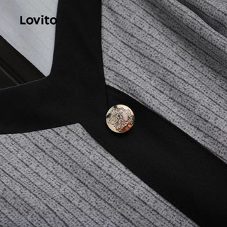 Lovito เดรสสีดําแบบคัลเลอร์บล็อกพร้อมกระดุมด้านหน้า สไตล์ฤดูใบไม้ผลิ/ฤดูร้อนสําหรับผู้หญิง LBL35174