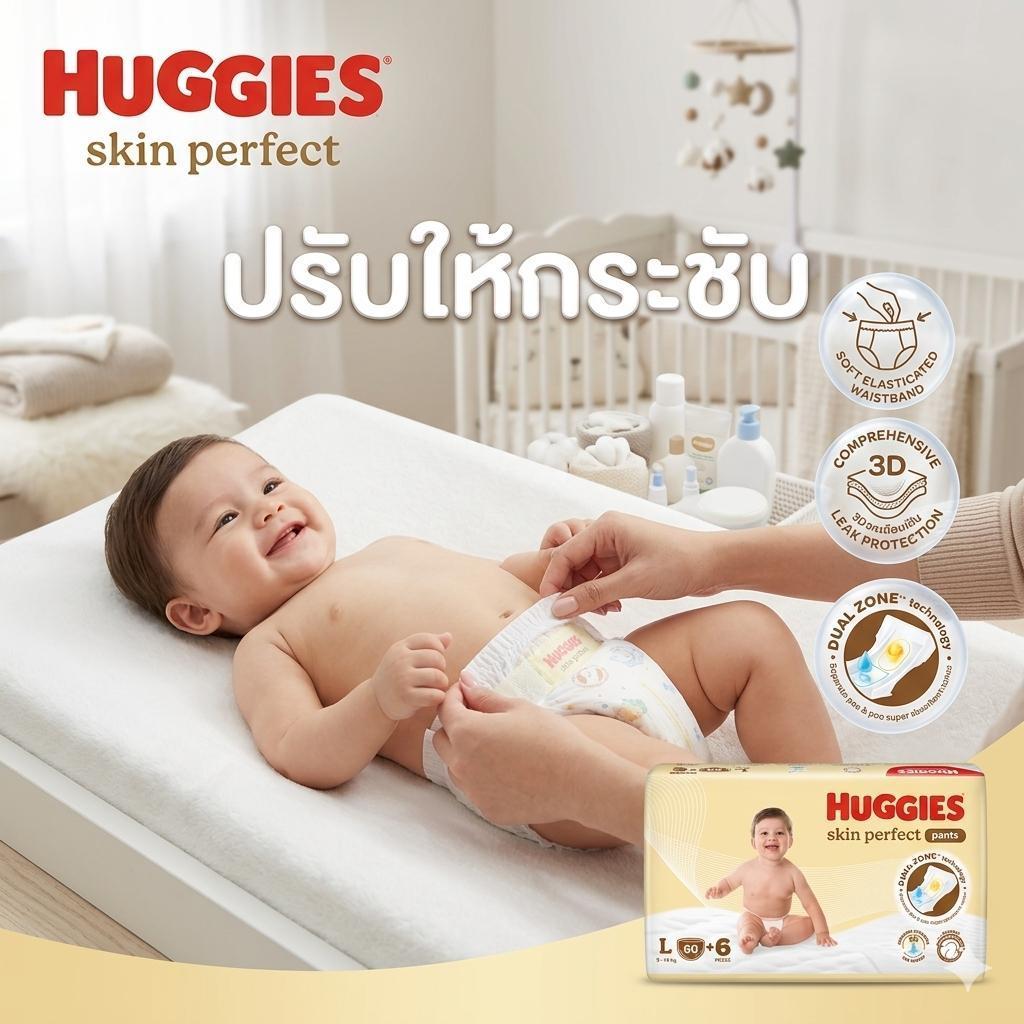 ผ้าอ้อมเด็กแบบกางเกง Huggies Skin Perfect Pants (Dual Zone Technology)