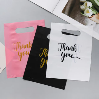 20-50ใบ ถุงหูหิ้ว PE พรีเมียม พิมพ์ Thank you ถุงพลาสติกหนา ถุงของขวัญ ถุงช้อปปิ้ง เครื่องประดับ