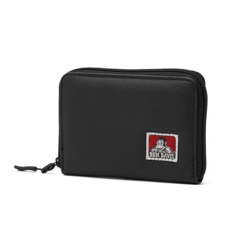 (BEN DAVIS Men's Wallet Bifold Wallet ROUND ZIP WALLET Leather Black