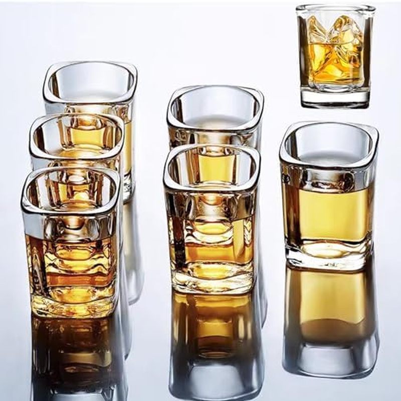 Hlukana 6 Pack Heavy Base Shot Glasses Set, 2.2 oz Clear Tequila Square Shot Glass Bulk, Espresso Sh