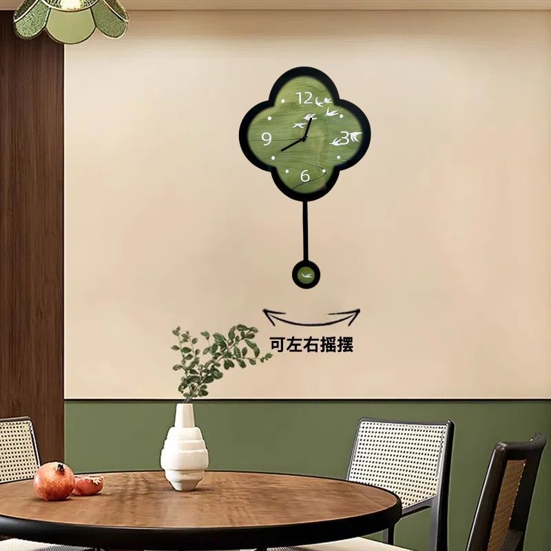 摇摆款绿叶古风钟表挂钟客厅2025复古简约新款挂墙创意家用时钟饰4.30Sw Green Leaf Antique-Style Wall Clock for Liv Room 2025 Retro S