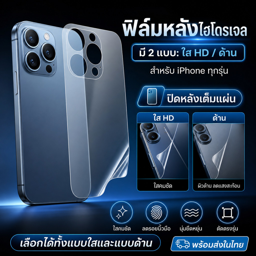 iFilm TPU ฟิล์มหลัง ไฮโดรเจล ใส ด้าน For iphone 17promax 17Air 17 Pro 15 promax 14 iphone13 11 16 pro max 16plusไอโฟน