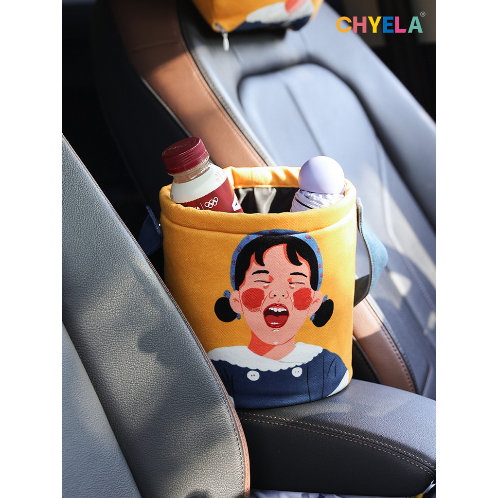 Caiyilai x Yao Xingxing ถังขยะในรถยนต์มัลติฟังก์ชั่นถังเก็บรถแขวนผ้า QT646
