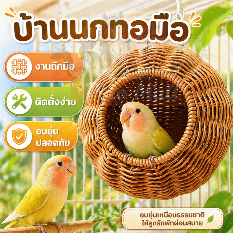 รังนก บ้านนก บ้านสัตว์เล็ก สำหรับสัตว์เลี้ยง กัดทน เลียนแบบทอรังนก เลียนแบบทอรังนก รังนกแก้ว นกหงส์หยก แฮมสเตอร์