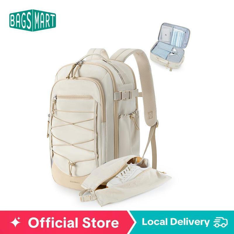 BAGSMART กระเป๋าเป้เดินทาง 30 ลิตร กระเป๋าเป้พกพา 17.3 นิ้ว กระเป๋ารองเท้า กันน้ํา ได้รับการรับรองจา