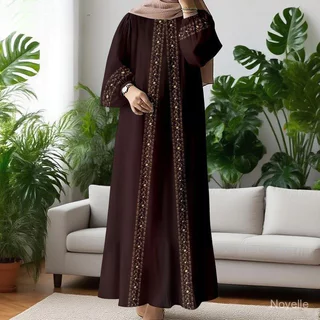 สไตล์ชาติพันธุ์ใหม่ Abaya 2026 – 3D Contrast Stripe พิมพ์บนผ้าสีทึบ,ชุดแม็กซี่ตัดกว้าง,เหมาะสําหรับสวมใส่ทุกวัน & Eid al-Fitr Celebrations, สี T