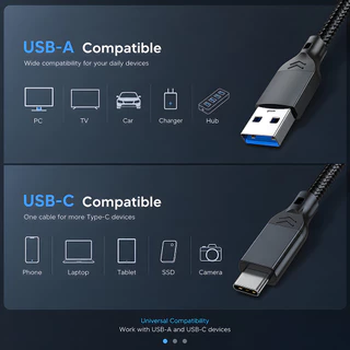 USB 3.2 Gen2 10Gbps สายข้อมูล Type-C to USB-A 3A ความเร็วสูง 60W PD HDD SSD Notebook Docking
