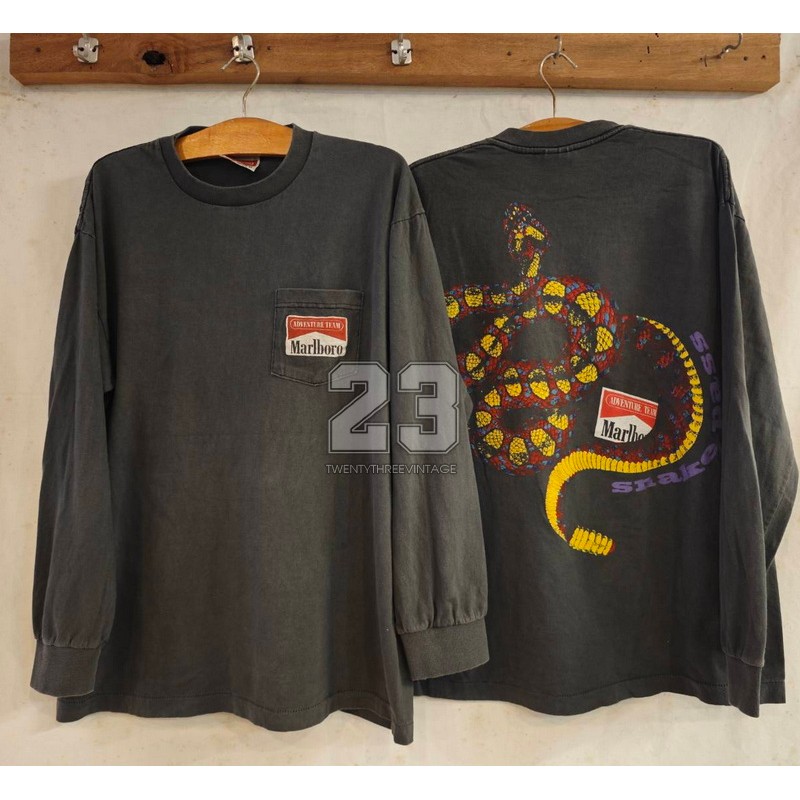 [ 23 ] Marlboro Snake pass Long sleeve Bio Washed เสื้อวินเทจ เสื้อโฆษณา  vintage shirt