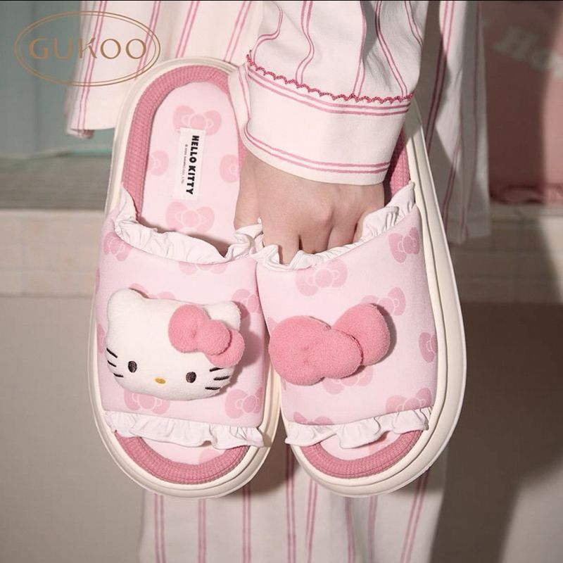 Gukoo/Nut Shell รองเท้าแตะผู้หญิงฤดูใบไม้ผลิฤดูร้อน HelloKitty Joint สุภาพสตรีหนา Soled รองเท้าแตะรอ