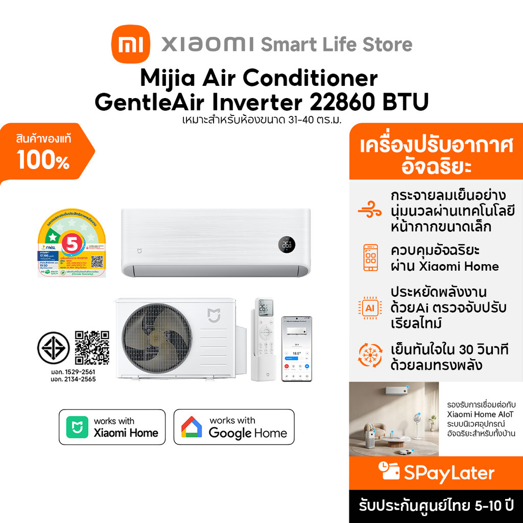 Xiaomi Mijia แอร์ Air Conditioner GentleAir EGAT ขนาด 22860 BTU ประหยัดไฟเบอร์ 5 ระดับ 1 ดาว โหมด AI