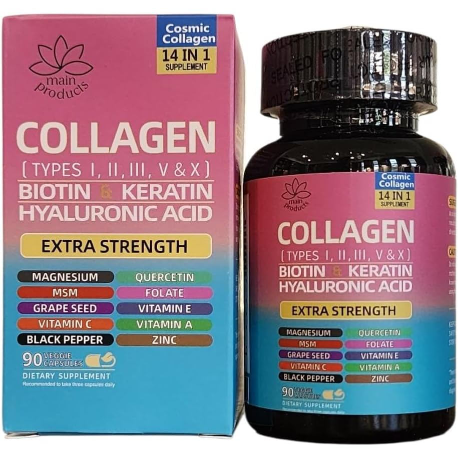 คอลลาเจนเปปไทด์ชนิด I, II, III, V & X, 64000 MCG, 14 in 1, Biotin, Keratin, Hyaluronic Acid, MSM, Gr