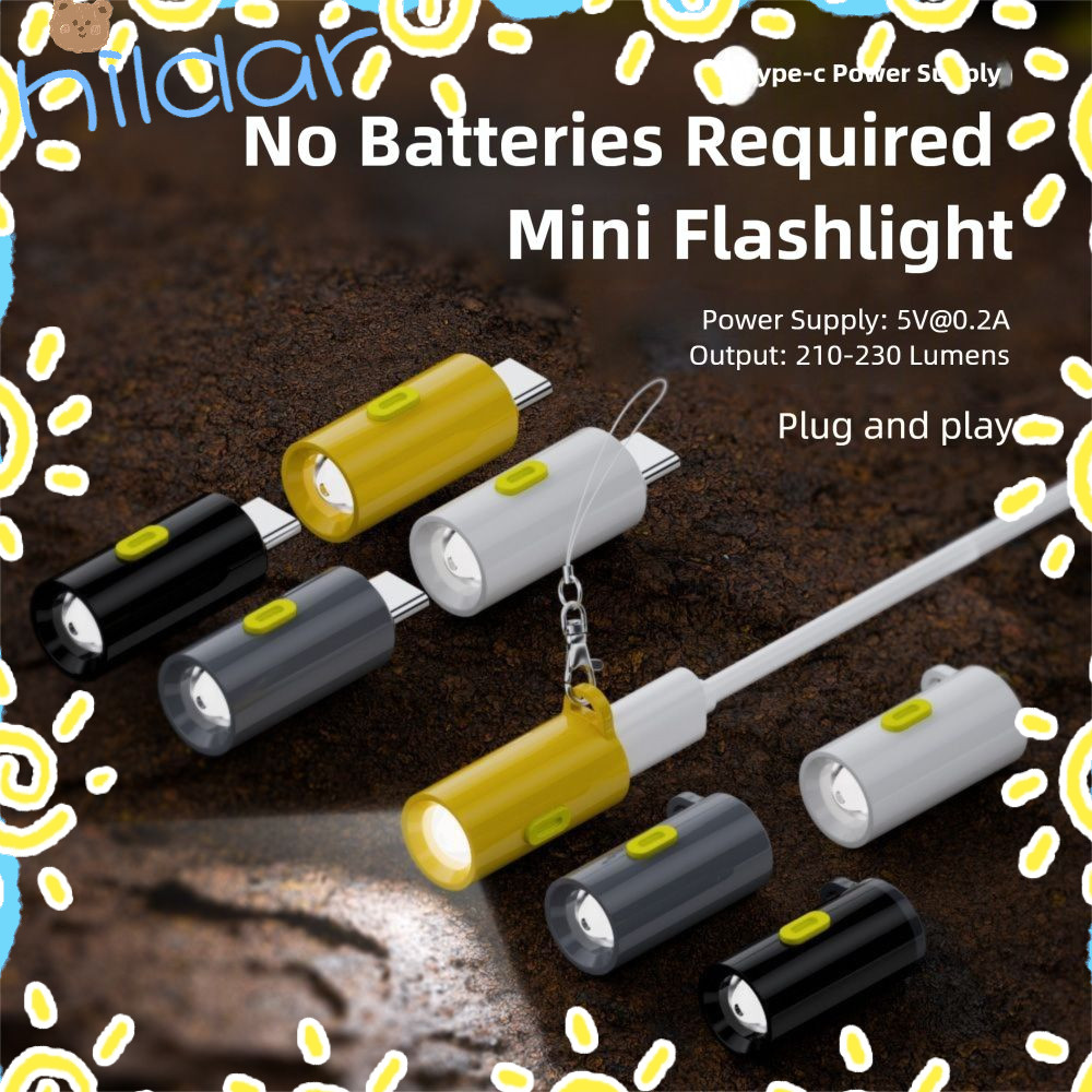 HLAR Type-C ไฟฉายขนาดเล็ก, 230 Lumens Plug and Play USB C โคมไฟฉุกเฉิน, แบบพกพาพร้อมไฟฉายพวงกุญแจเชื