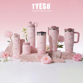 Tyeso Tumbler Floral Blush Collection Insulated Soft Pink Stainless Steel Vacuum Cup BPA FREE