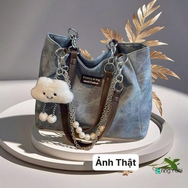 AringYohi] Gradient Leather Women Office Tote Bag with Pearl Chain Spacious Shoulder Bag for Profess