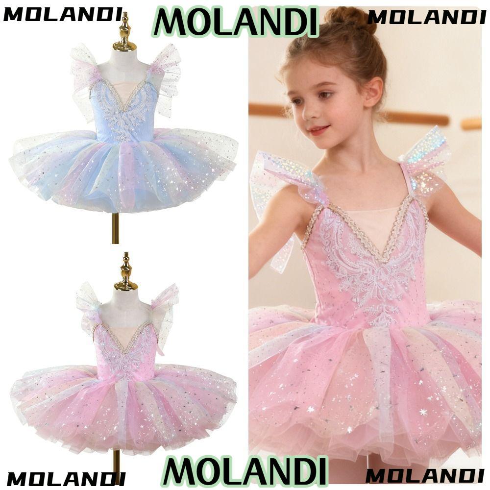MOLANDI ชุดบัลเล่ต์สําหรับเด็ก, ชุดปาร์ตี้, บัลเล่ต์อ้วนตู, แฟชั่นโมเดิร์นเลื่อมประสิทธิภาพเสื้อผ้าเต้นรํา