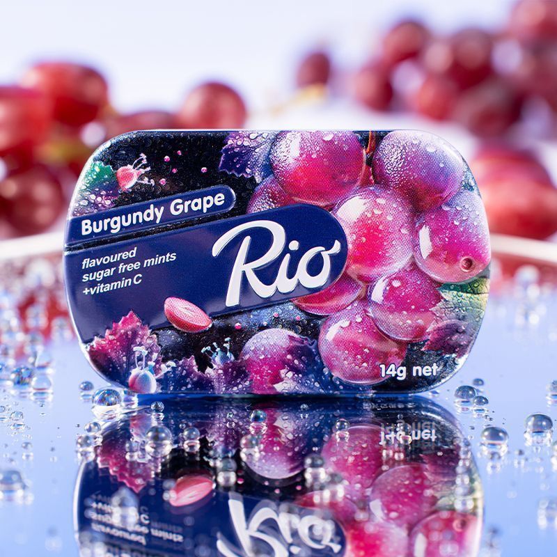 Rio Rio กล่องดีบุกมิ้นต์ปราศจากน้ําตาลลมหายใจสดชื่นเคี้ยวหมากฝรั่งลูกอมคอร์เซ็ตขนมผลไม้ 5.6v