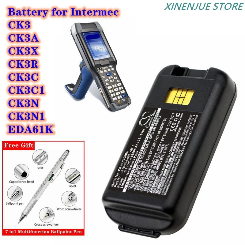 แบตเตอรี่เครื่องสแกนบาร์โค้ด 3.7V/5200mAh/6800mAh AB18,AB17,318-033-001 สําหรับ Intermec CK3,CK3A,CK