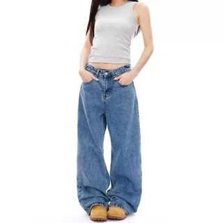 2026 American Retro Distressed Jeans Men Loose Wide-Leg Pants Women