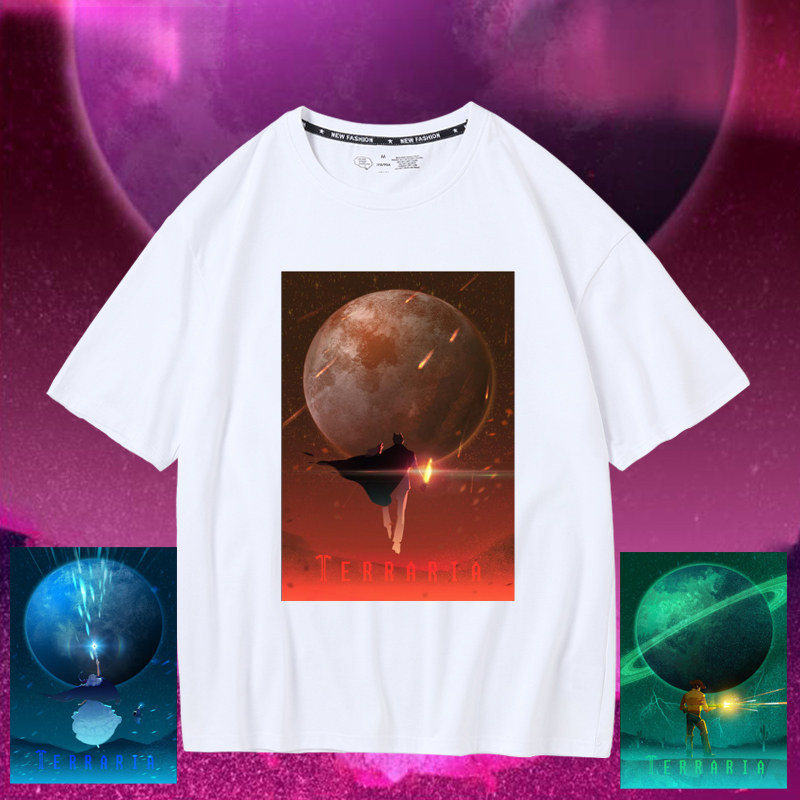 Terraria Cool เสื้อยืดสีดํา Sandbox เกม Terraria Cthulhu Eye Slime King เสื้อยืดแขนสั้นหลวม