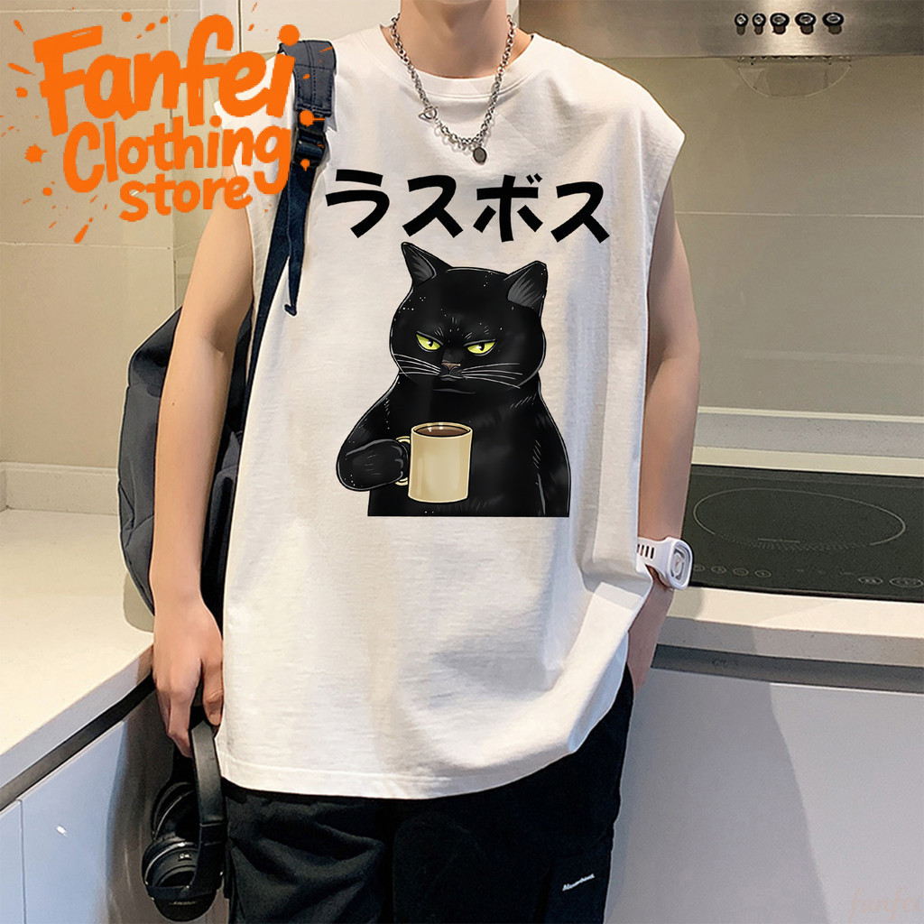COD จัดส่งตลอด 24 ชั่วโมง Fanfei เสื้อแขนกุดทรงโอเวอร์ไซซ์ ผ้าฝ้าย 100% สไตล์แฟชั่น ใส่สบายสำหรับผู้ชาย