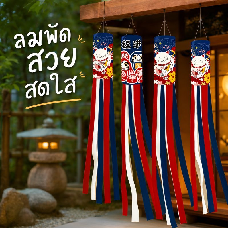 สวน Windsock กันน้ําโพลีเอสเตอร์ Koinobori แขวนตกแต่งลานกลางแจ้งระเบียง Lucky