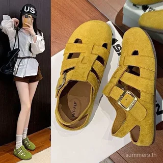 GKEB เหยียบบนอึรู้สึก Birkenstock รองเท้าแตะผู้หญิง 2026 ฤดูร้อนสไตล์ใหม่ Hollow Breathable Baotou รองเท้าแตะโรมันผู้หญิงรองเท้า